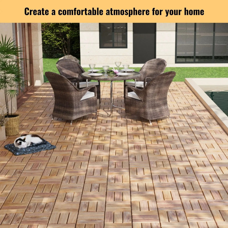 Interlocking Deck Tiles Checker Pattern, Square Acacia Hardwood Outdoor Flooring For Patio, Bancony, Pool Side by HouseOfZazla