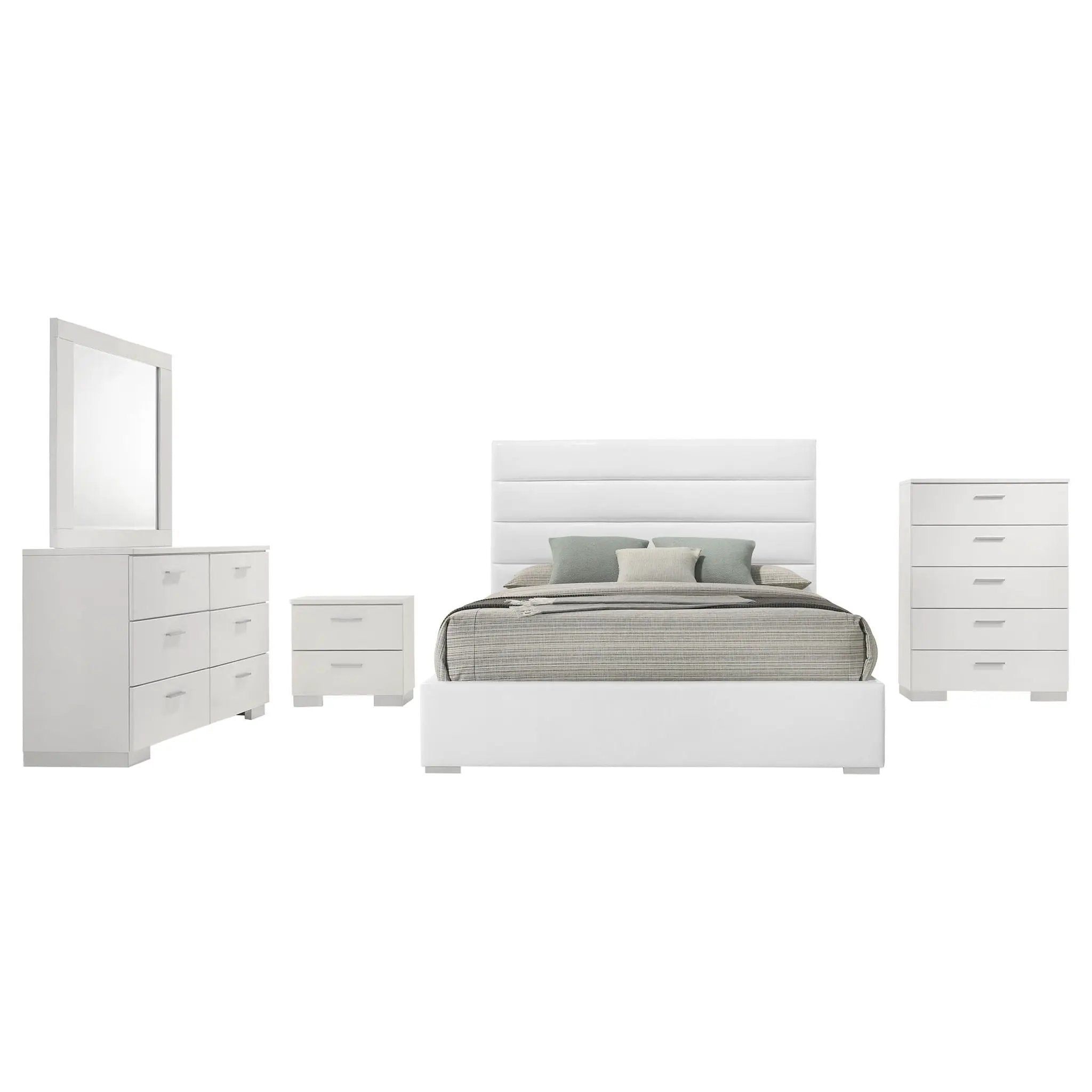 Felicity 5-piece Queen Bedroom Set White High Gloss by Unique Piece Furniture