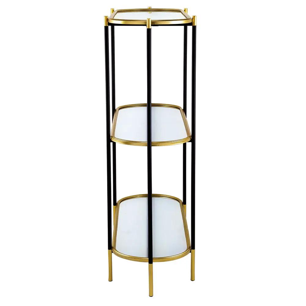3 Tier Metal Console Table, Mirrored Shelf - Golden Black by Unique Piece Furniture