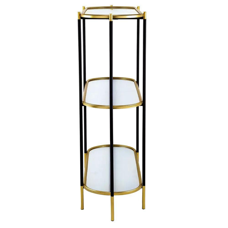 3 Tier Metal Console Table, Mirrored Shelf - Golden Black by HouseOfZazla
