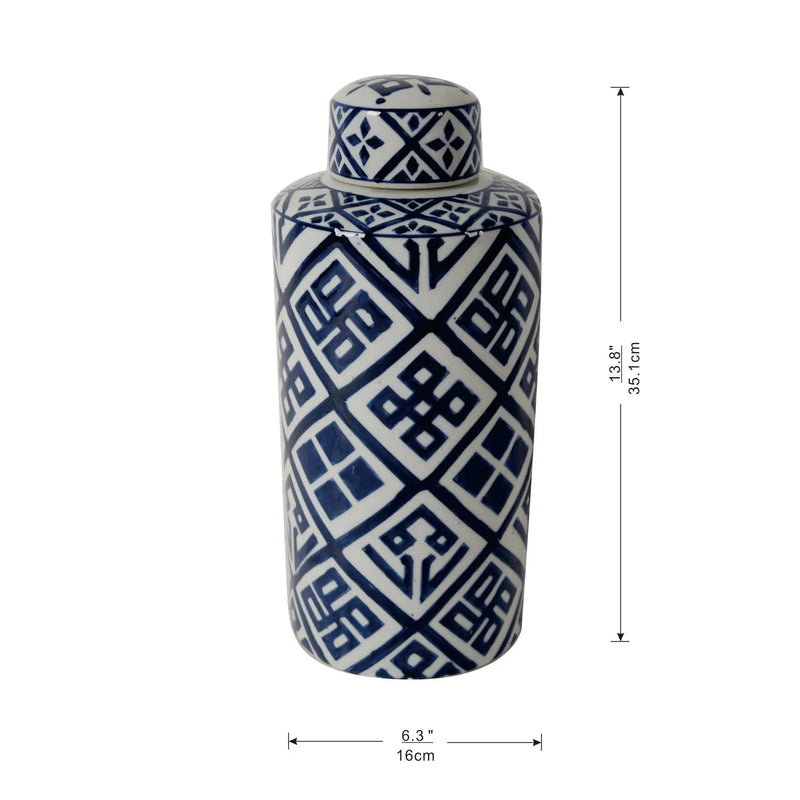 Valora Blue and White Cylinder Jar by HouseOfZazla
