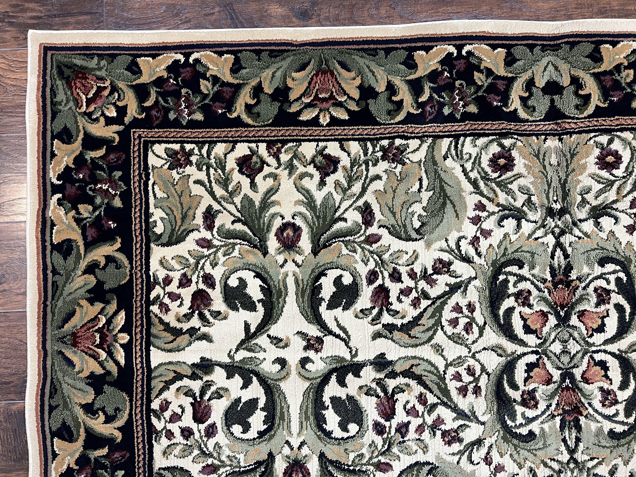 Oriental Rug 8x11, Floral Pattern, Ivory and Black by Jewel Rugs
