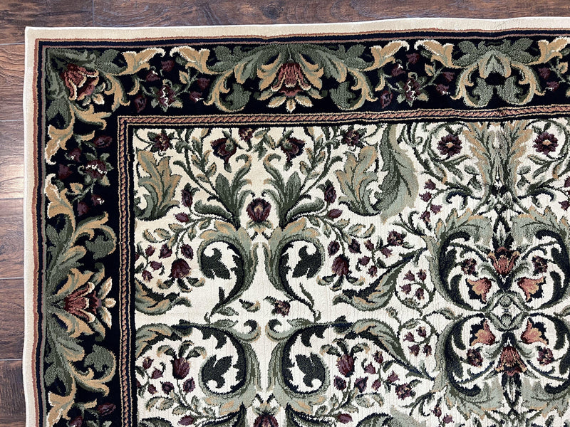 Oriental Rug 8x11, Floral Pattern, Ivory and Black by Jewel Rugs