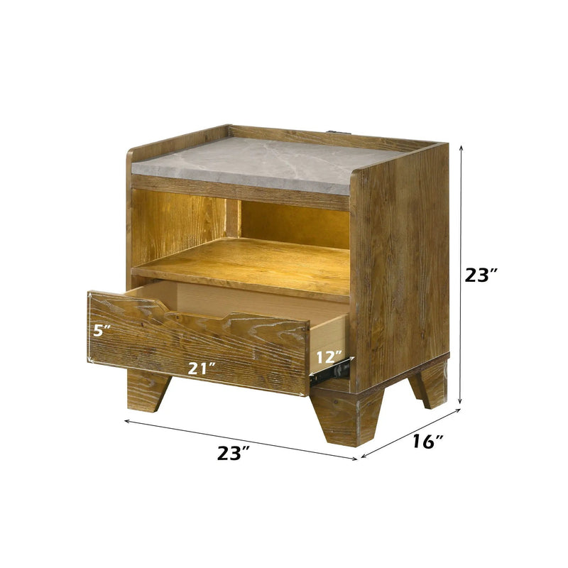 Garcia - Nightstand With LED And USB Port - Light Brown by HouseOfZazla
