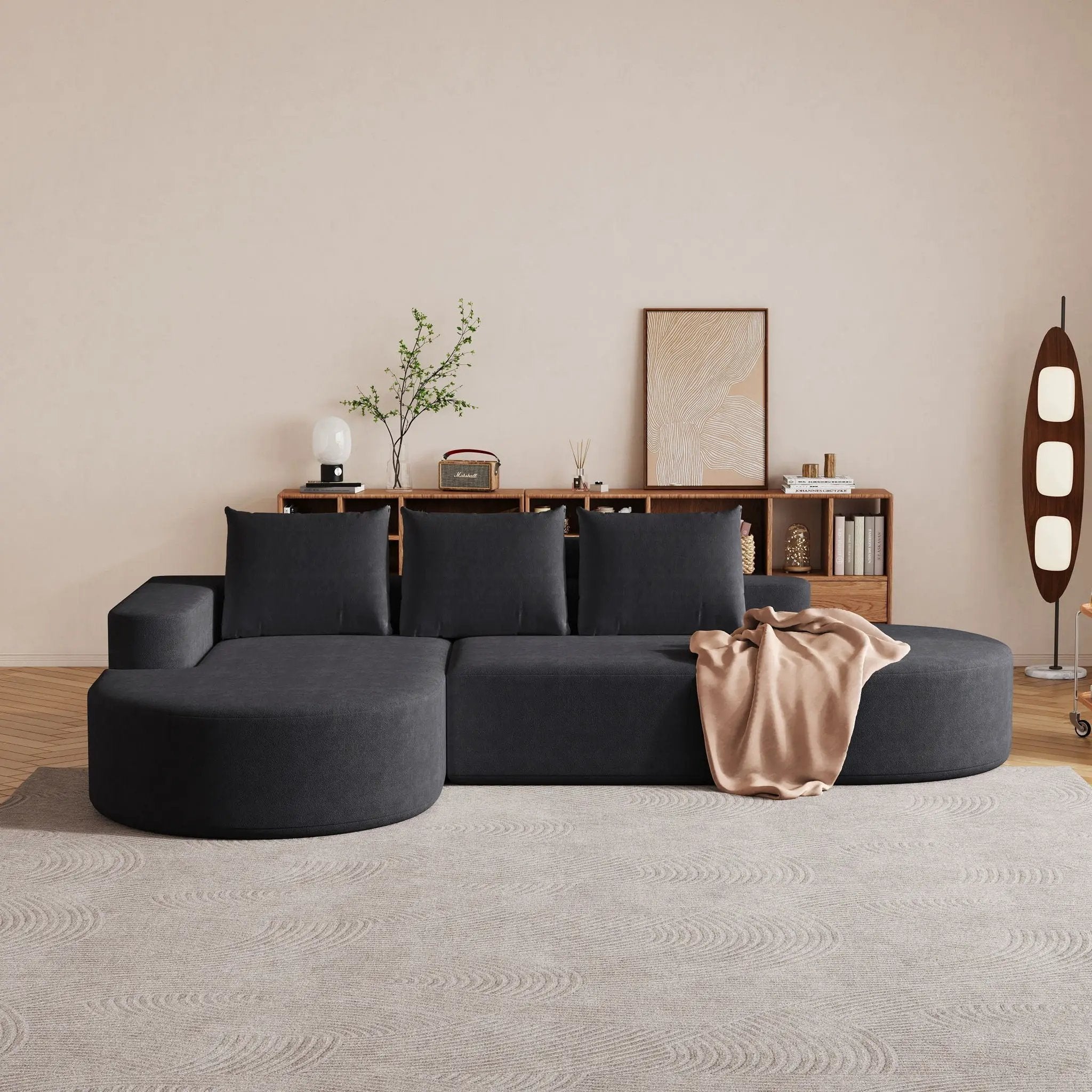 Modern Curved Sofa, L-Shaped Modular Sectional Set With 3 Pillows by HouseOfZazla