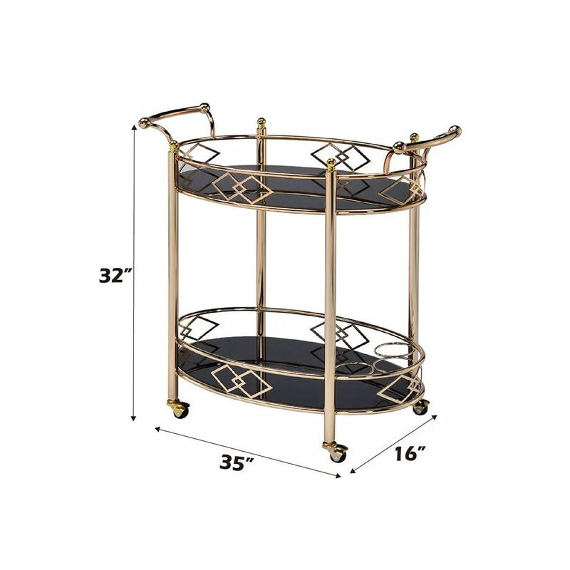 Ottesen - Serving Cart - Black Glass & Gold by Unique Piece Furniture