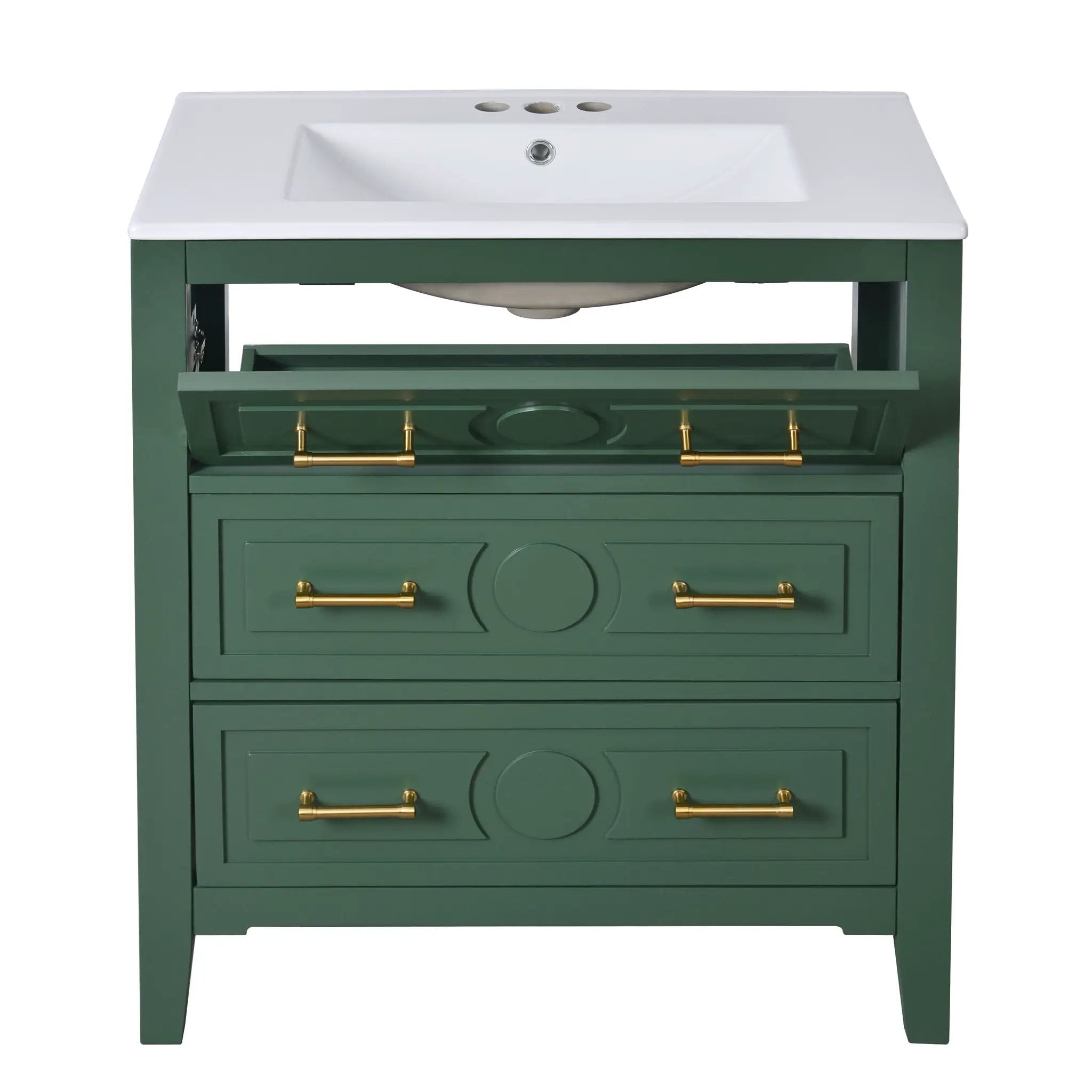 Retro Bathroom Vanity With Sink Combo, Free Standing Single Set With 3 Drawers