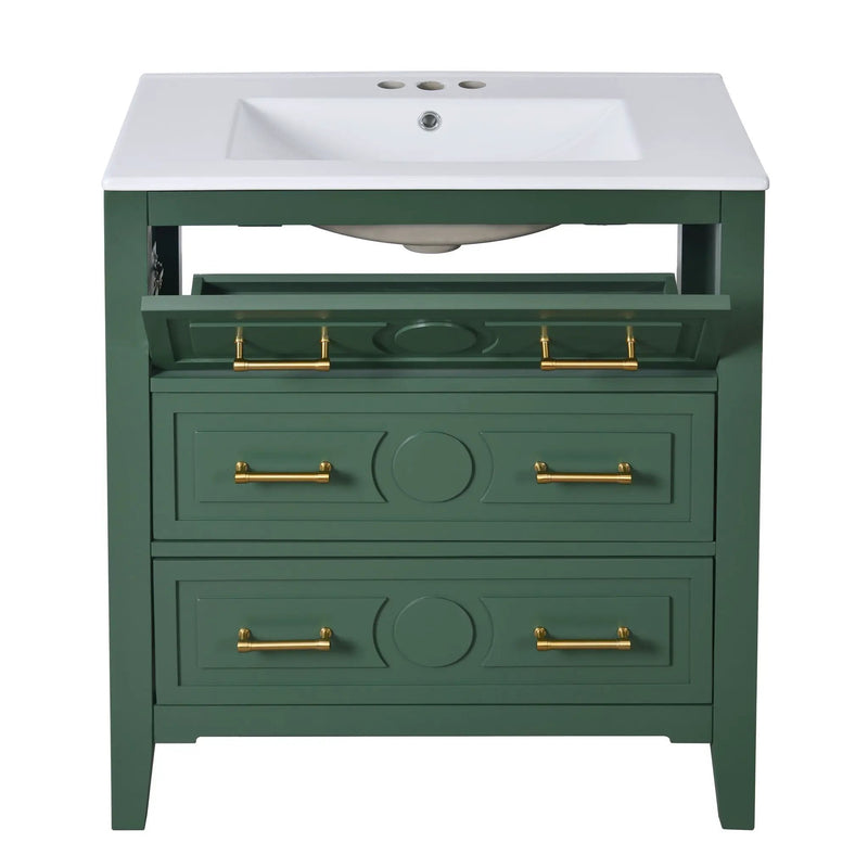Retro Bathroom Vanity With Sink Combo, Free Standing Single Set With 3 Drawers