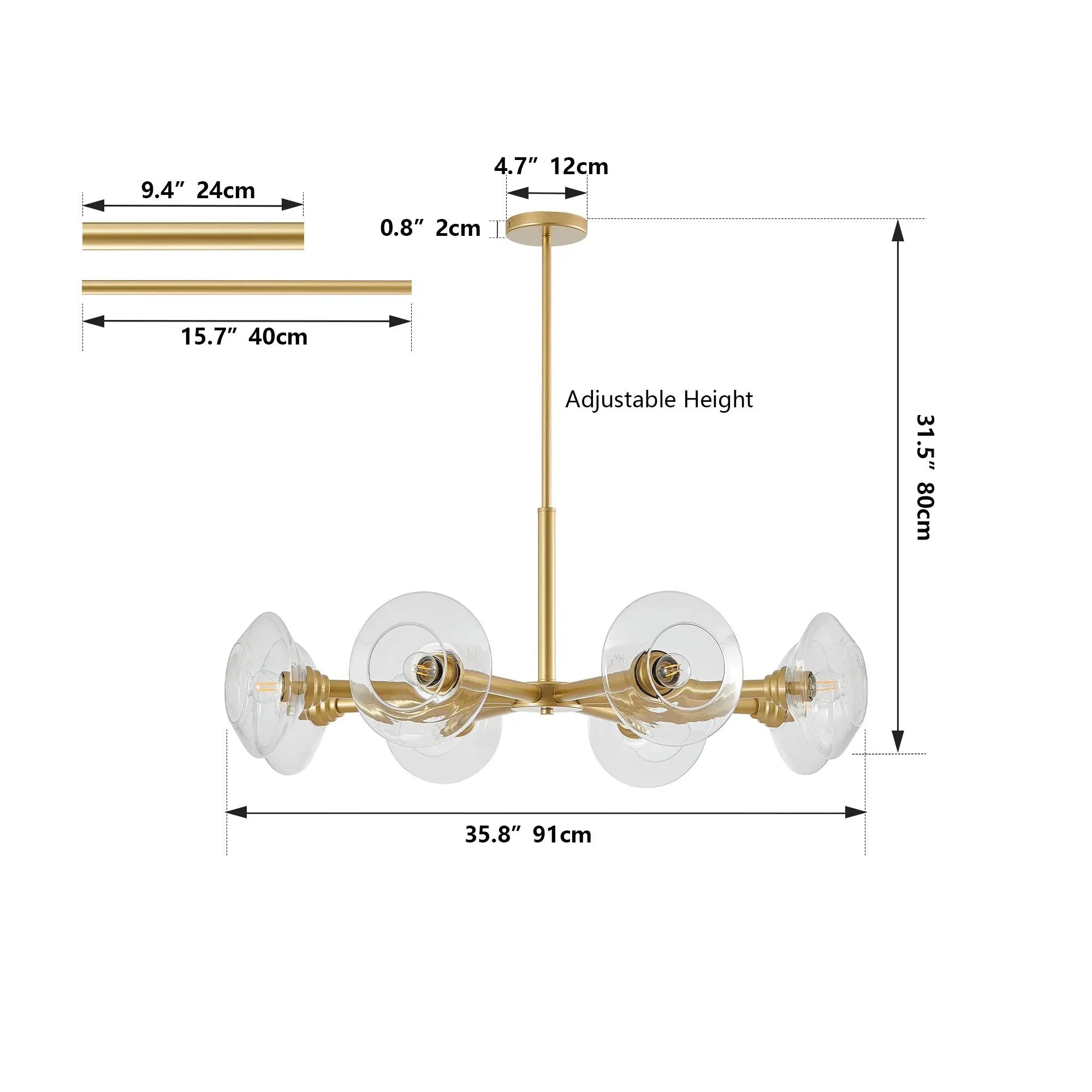 36" Modern Gold 8-Light Sputnik Chandelier with Clear Glass Shades by HouseOfZazla