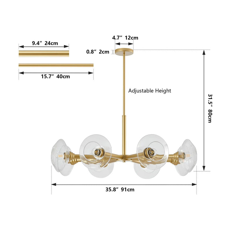 36" Modern Gold 8-Light Sputnik Chandelier with Clear Glass Shades by HouseOfZazla