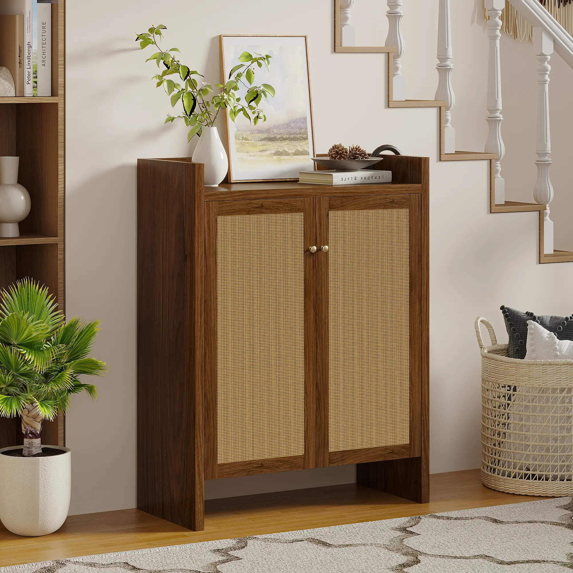 42.5" Tall Rattan Shoe Cabinet with Doors by HouseOfZazla