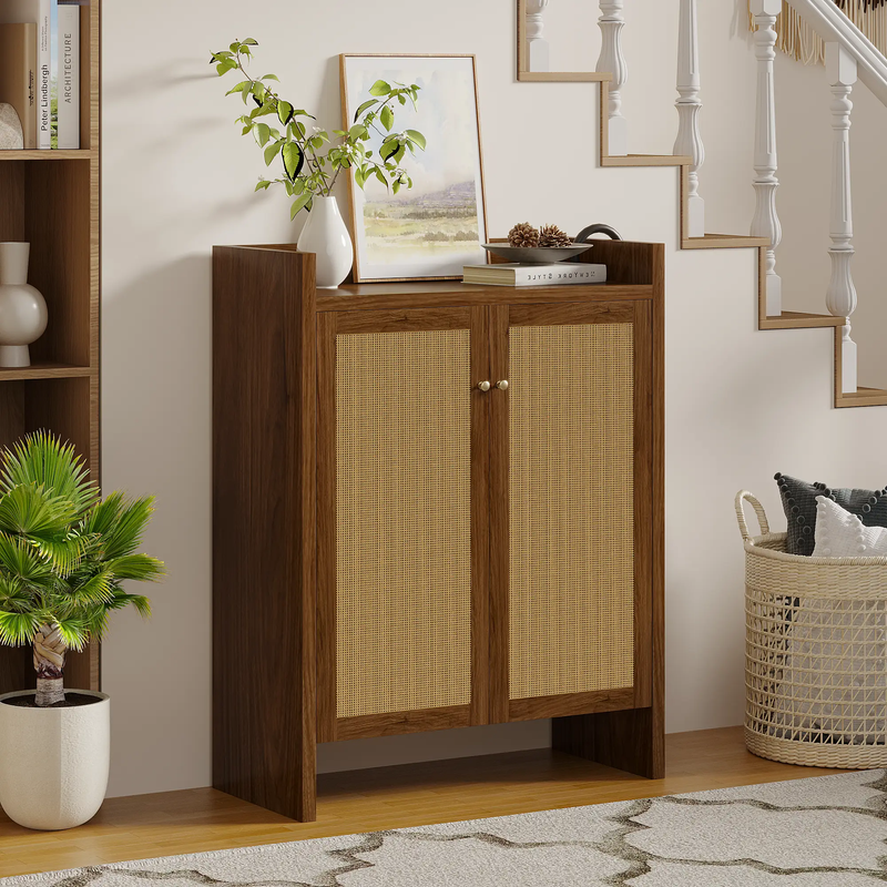 42.5" Tall Rattan Shoe Cabinet with Doors by HouseOfZazla
