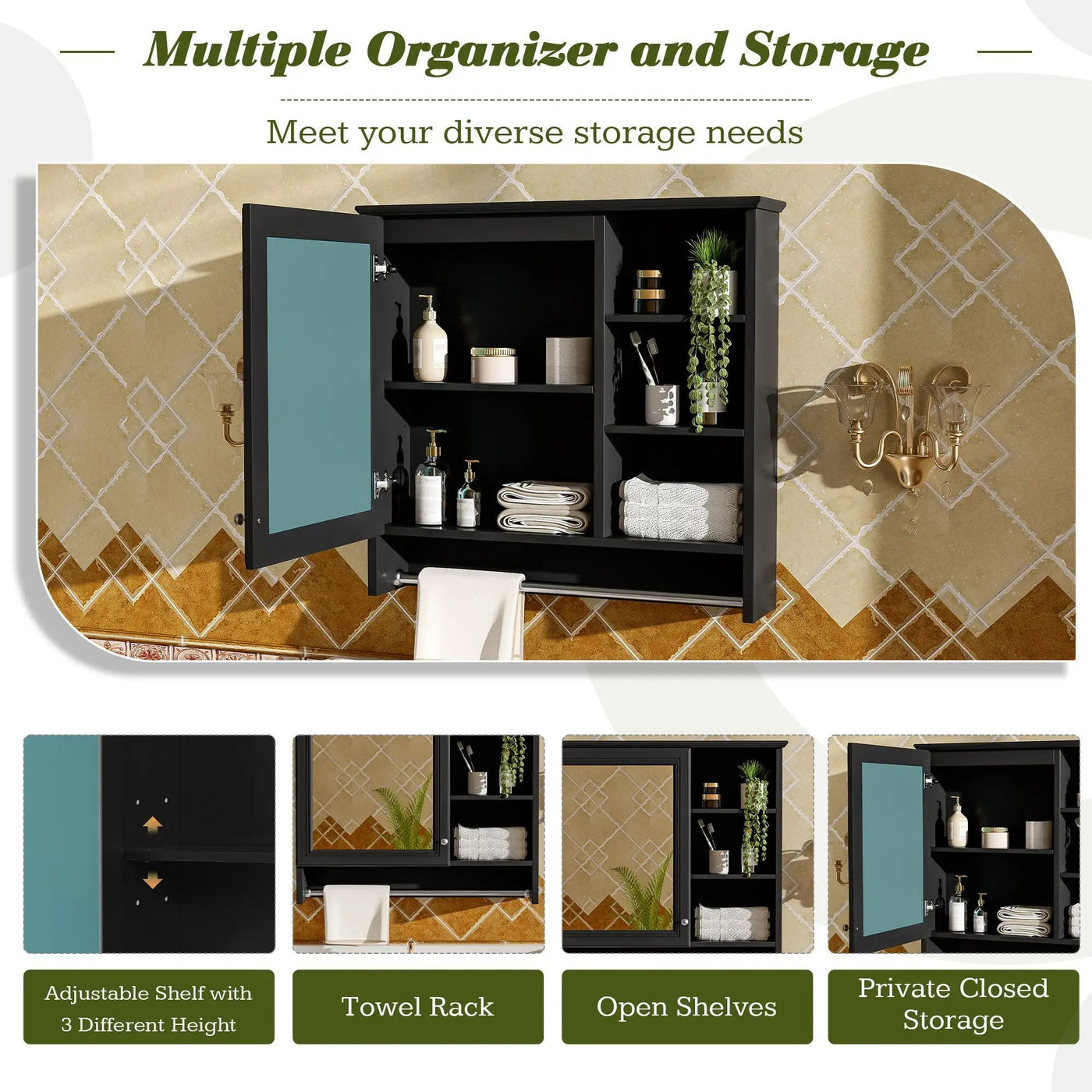 Wall Mount 2 In 1 Mirror Cabinet With Adjustable Shelf, Soft-Closing Hinges by Unique Piece Furniture