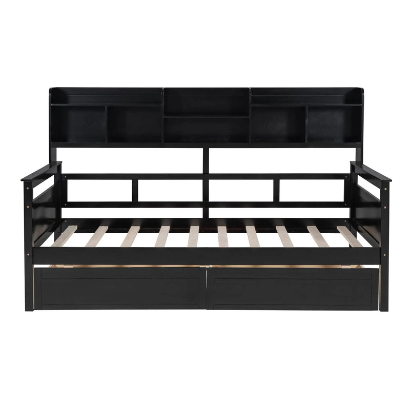 Daybed, Slat Support, With Bedside Shelves And 2 Drawers by HouseOfZazla