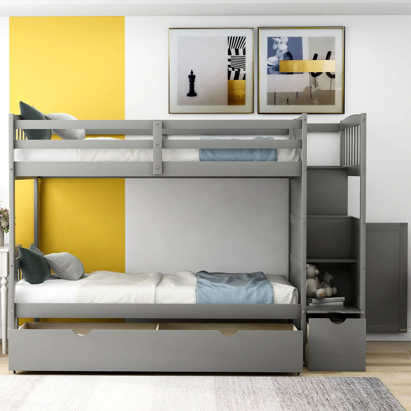 Bunk Bed, Convertible Bottom Bed, Storage Shelves And Drawers by Unique Piece Furniture