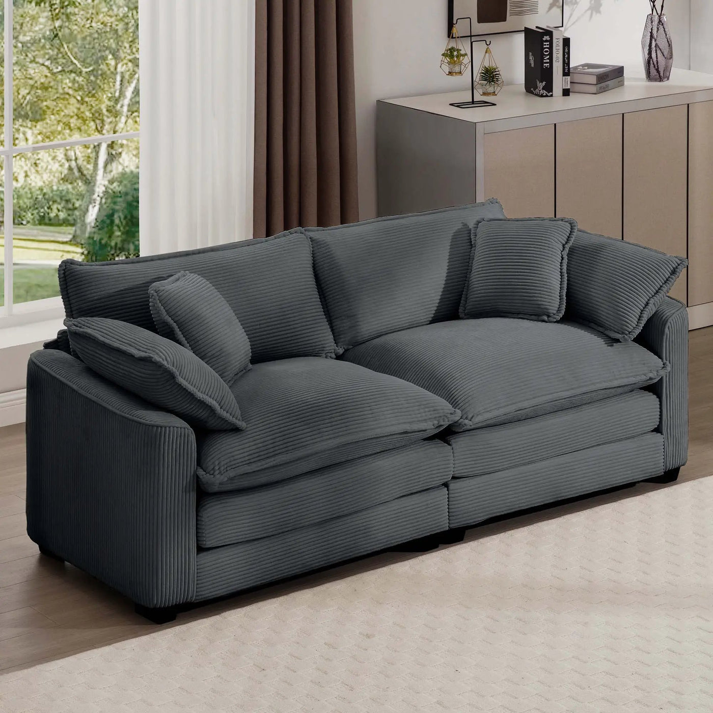 Modern 2 Seater With 4 Pillows, Upholstered Deep Seating Loveseat by Unique Piece Furniture