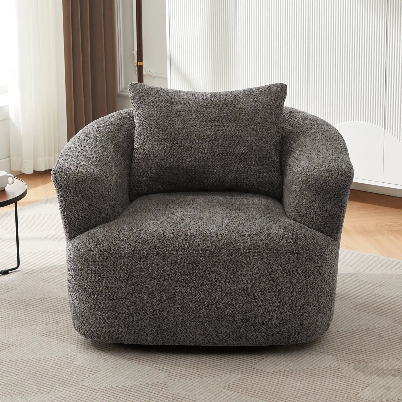 360° Swivel Barrel Sofa Chair With Throw Pillow, Upholstered Accent Chair by Unique Piece Furniture