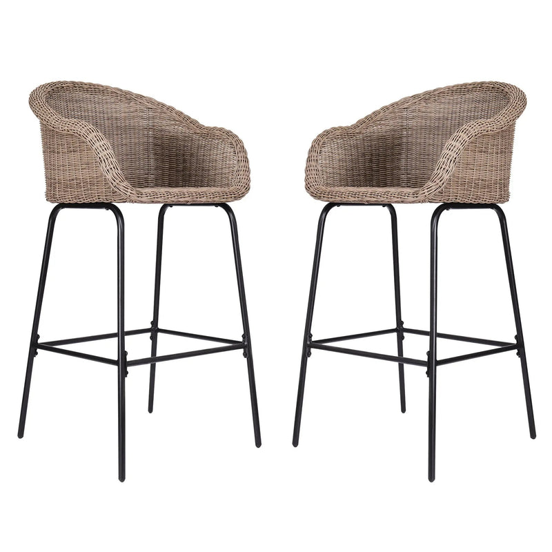 Ladd Outdoor Metal Wicker Barstool Set of 2 by HouseOfZazla