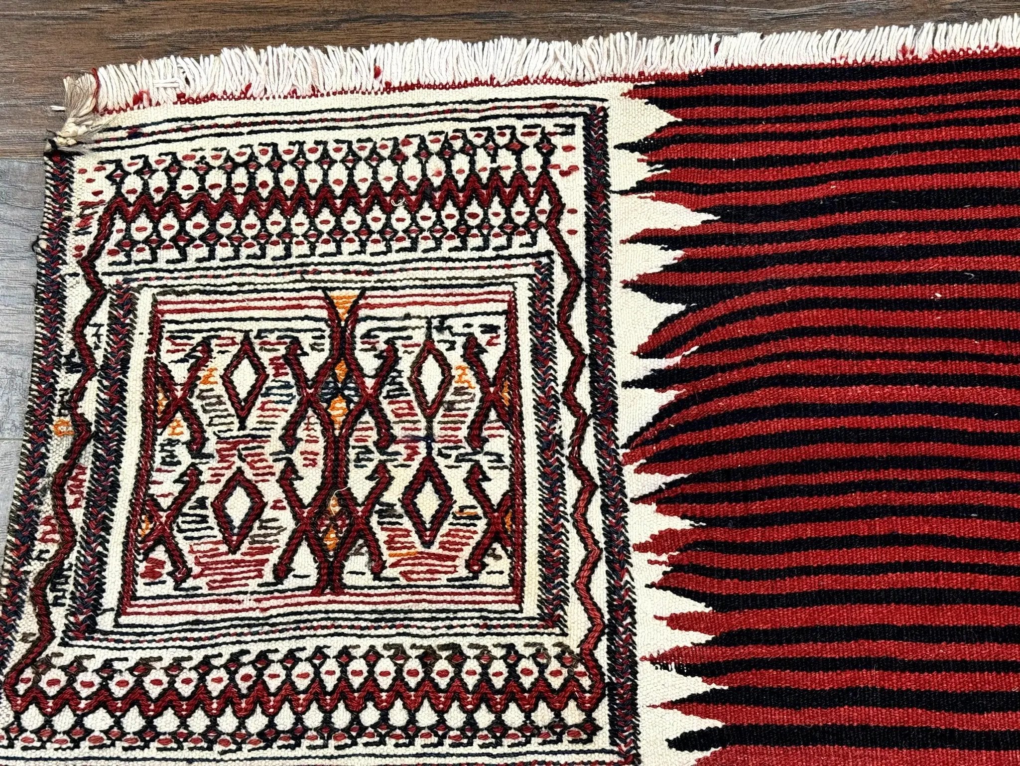 Persian Tribal Nomadic Saddle Cover Rug, Antique, Handmade, Wool, Red Ivory Black, Collectible, Shahsavan by Jewel Rugs