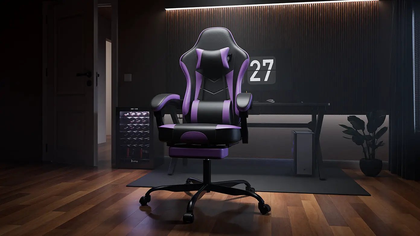 Gaming Chair with Footrest and Massage Lumbar Support by HouseOfZazla