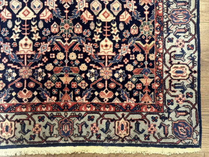 Indo Persian Runner Rug 2.8 x 12, Navy Blue, Floral, Fine 270 KPSI by Jewel Rugs
