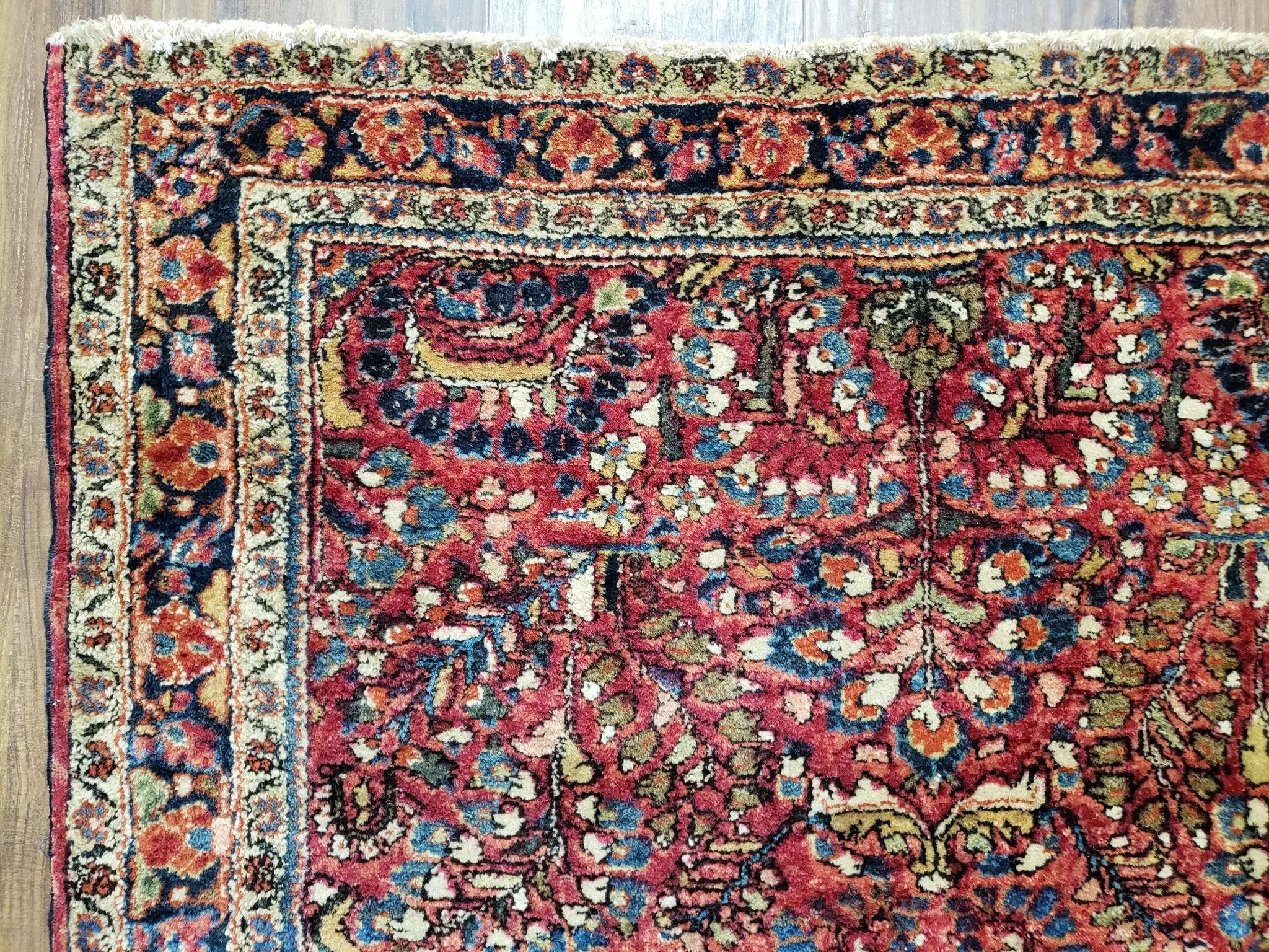 Antique Persian Sarouk Rug, Red, Allover Floral Pattern, Hand-Knotted, Wool, 3'4" x 4'10" by Jewel Rugs