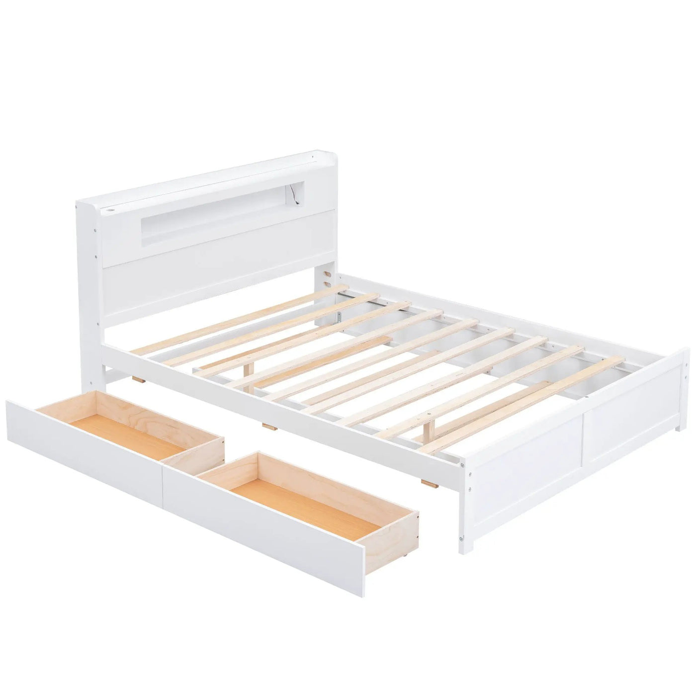Storage Platform Bed With LED Lights, 2 Drawers And Trundle by HouseOfZazla