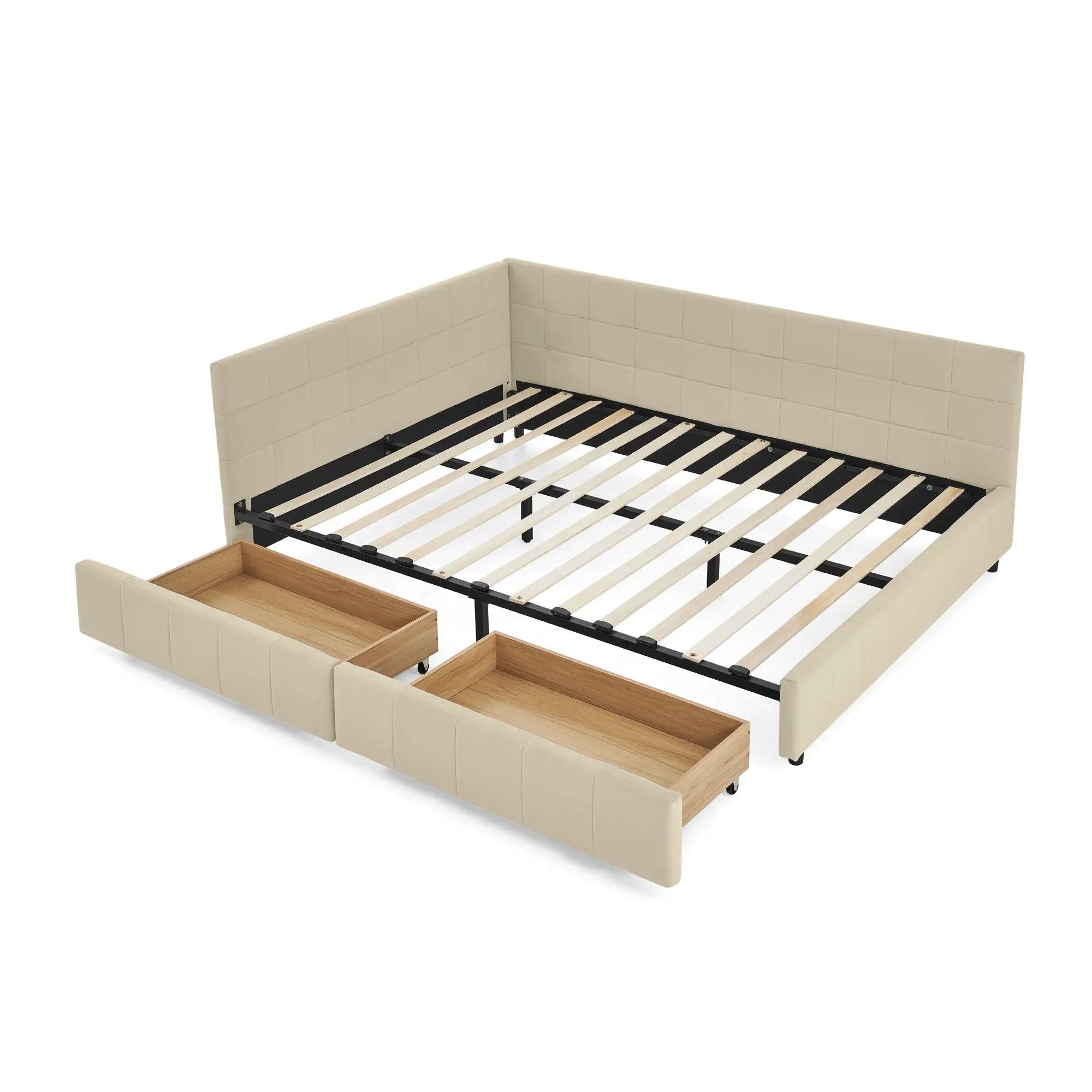 Mid-Century Storage Upholstered Tufted Bed Frame With Backrest And Armrests by Unique Piece Furniture