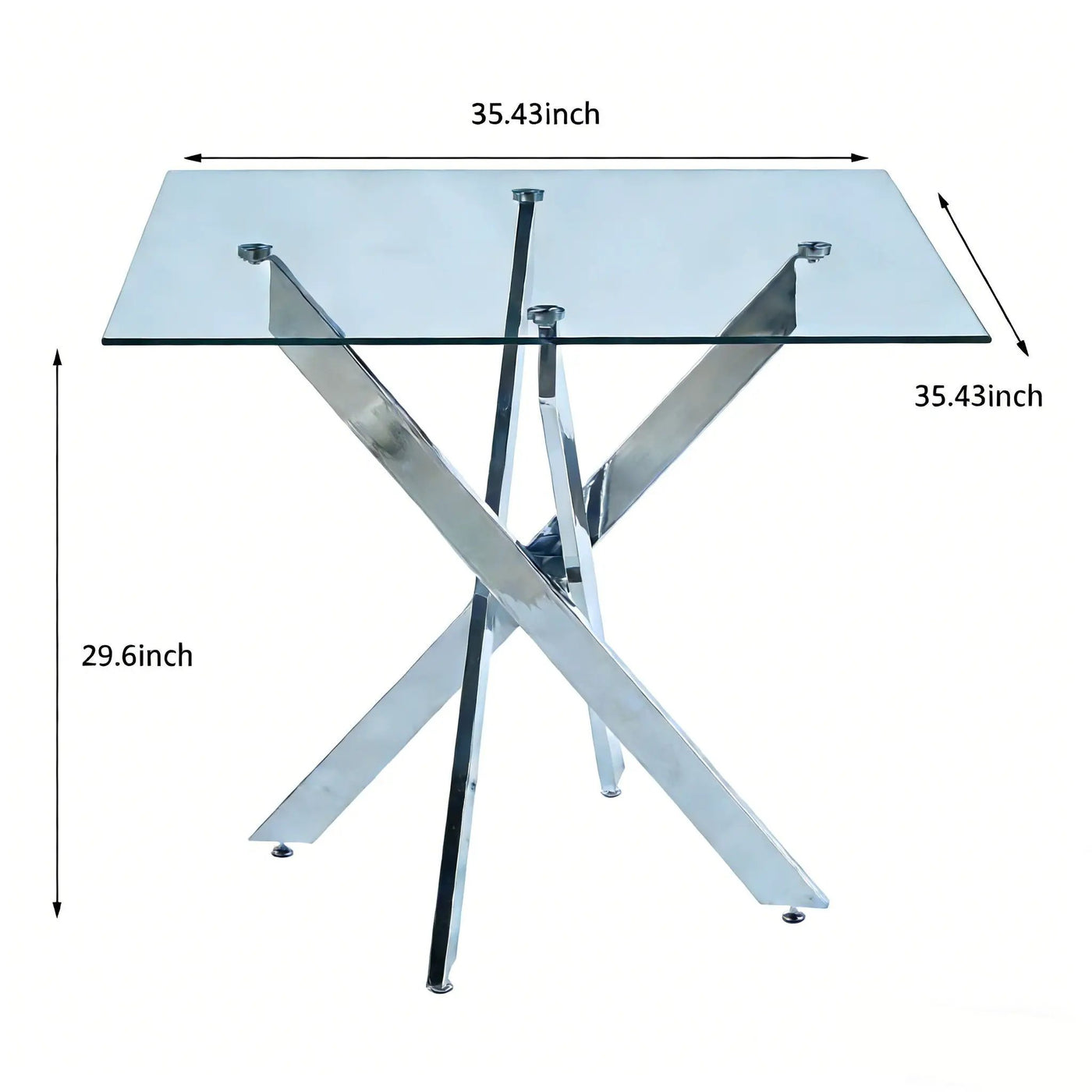 Dining Table With Cross Metal Leg And Tempered Glass, Modern Space Saving Kitchen Table For Living Room Legs, Square Table by HouseOfZazla