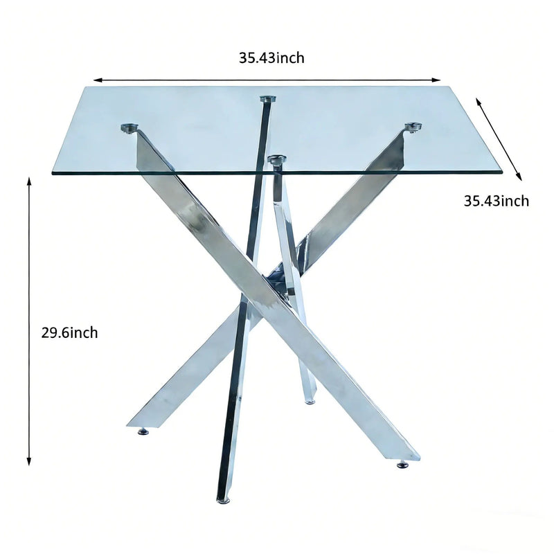 Dining Table With Cross Metal Leg And Tempered Glass, Modern Space Saving Kitchen Table For Living Room Legs, Square Table by HouseOfZazla