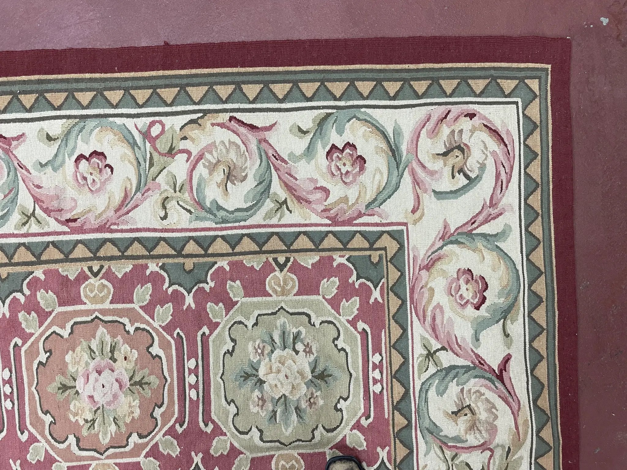 Square Aubusson Rug 9x9, Panel Design, European French English Carpet, Wool by Jewel Rugs