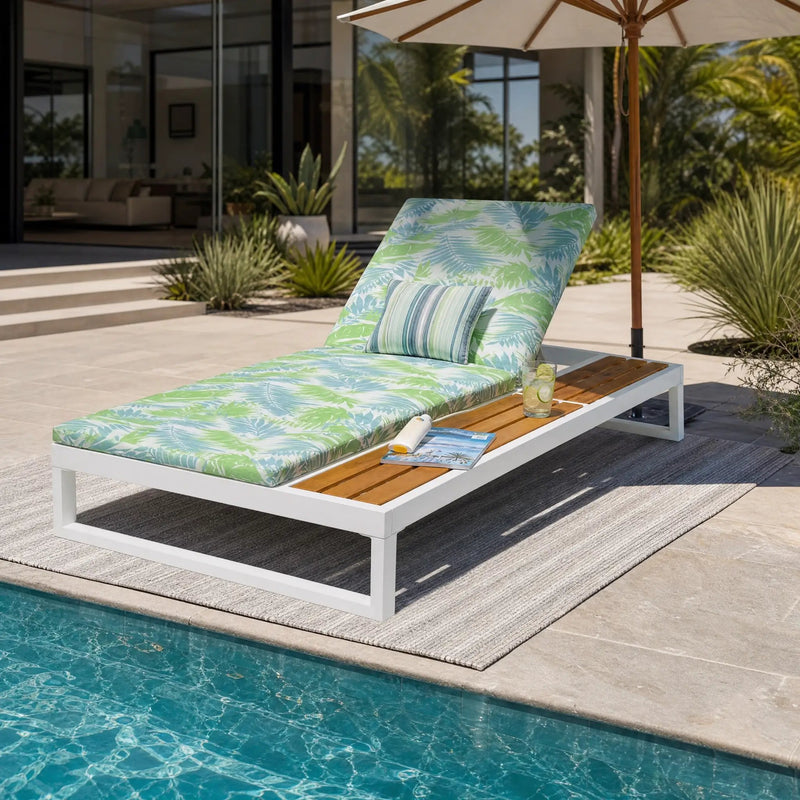 White Iron & Teak Finish Chaise Lounge Set by HouseOfZazla