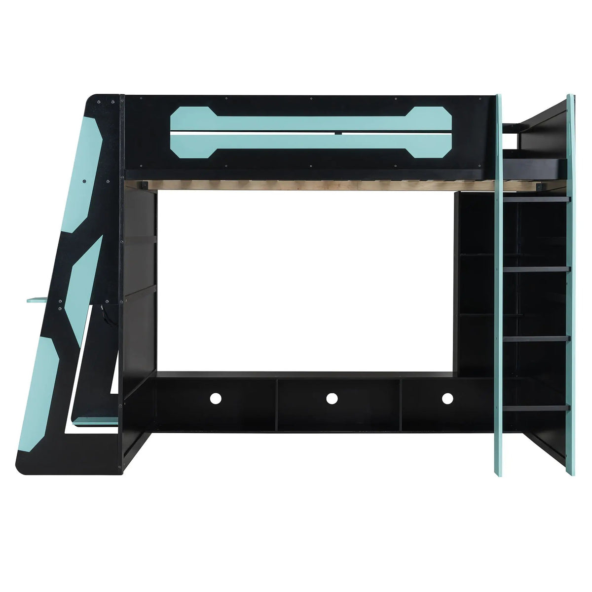 Full Size Wood Loft Bed with Desk, Multi-storage Shelves and RGB Light, photo 6 of 10