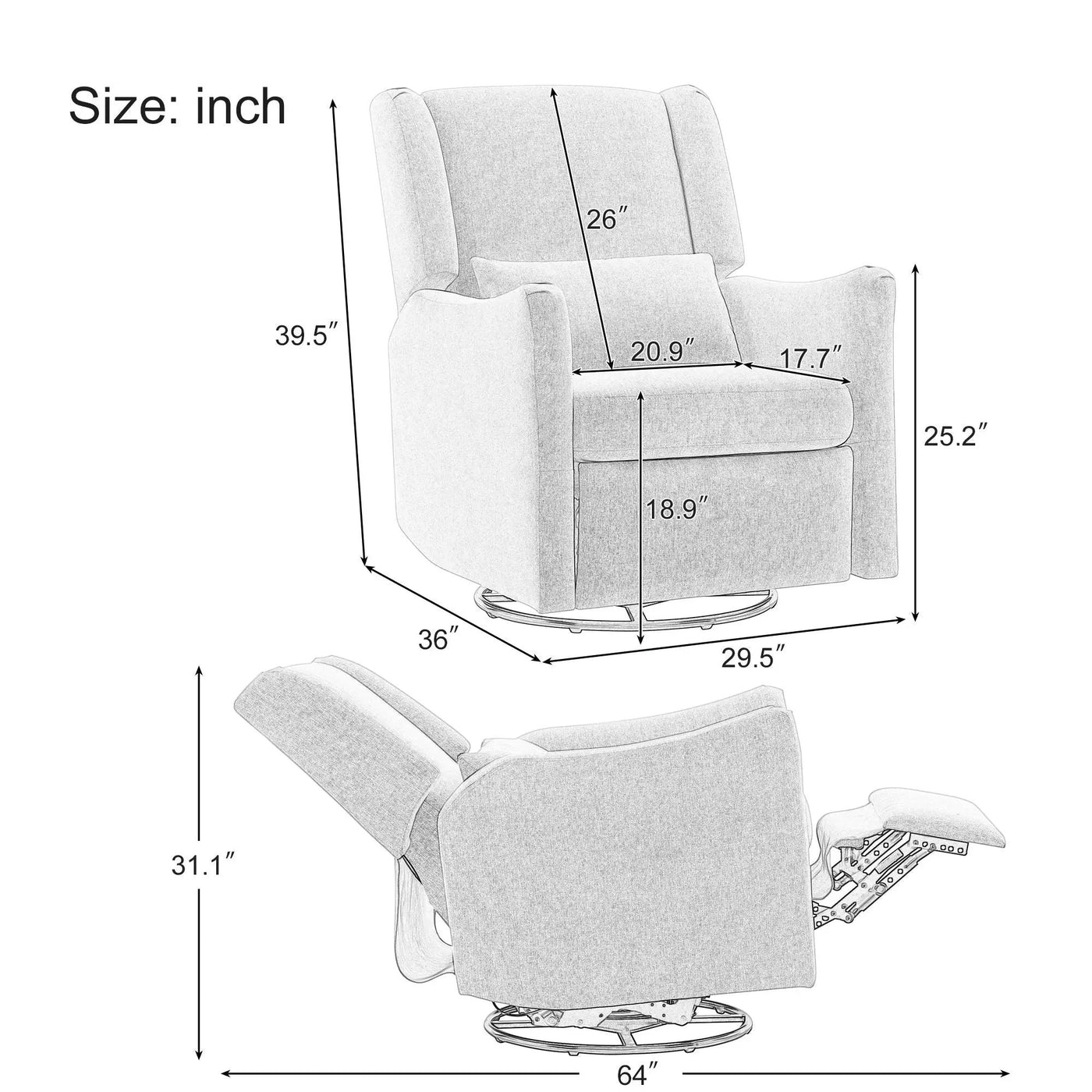 Wide Wingback Swivel Glider Rocker Recliner Chair by HouseOfZazla
