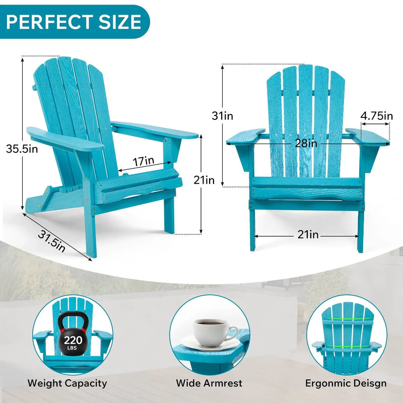 Outdoor Folding Adirondack Chair Patio With Natural Grain Texture - Turquoise Blue by Unique Piece Furniture