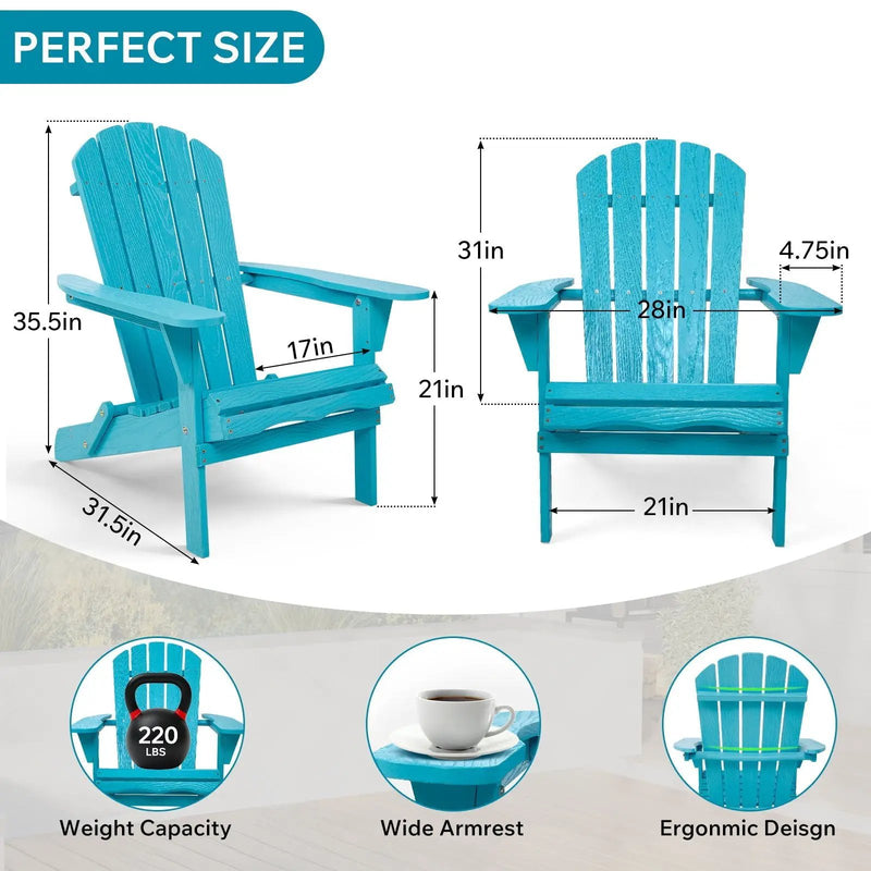 Lounge Patio Chair For Garden Outdoor Folding Embossed Adirondack - Turquoise Blue by HouseOfZazla