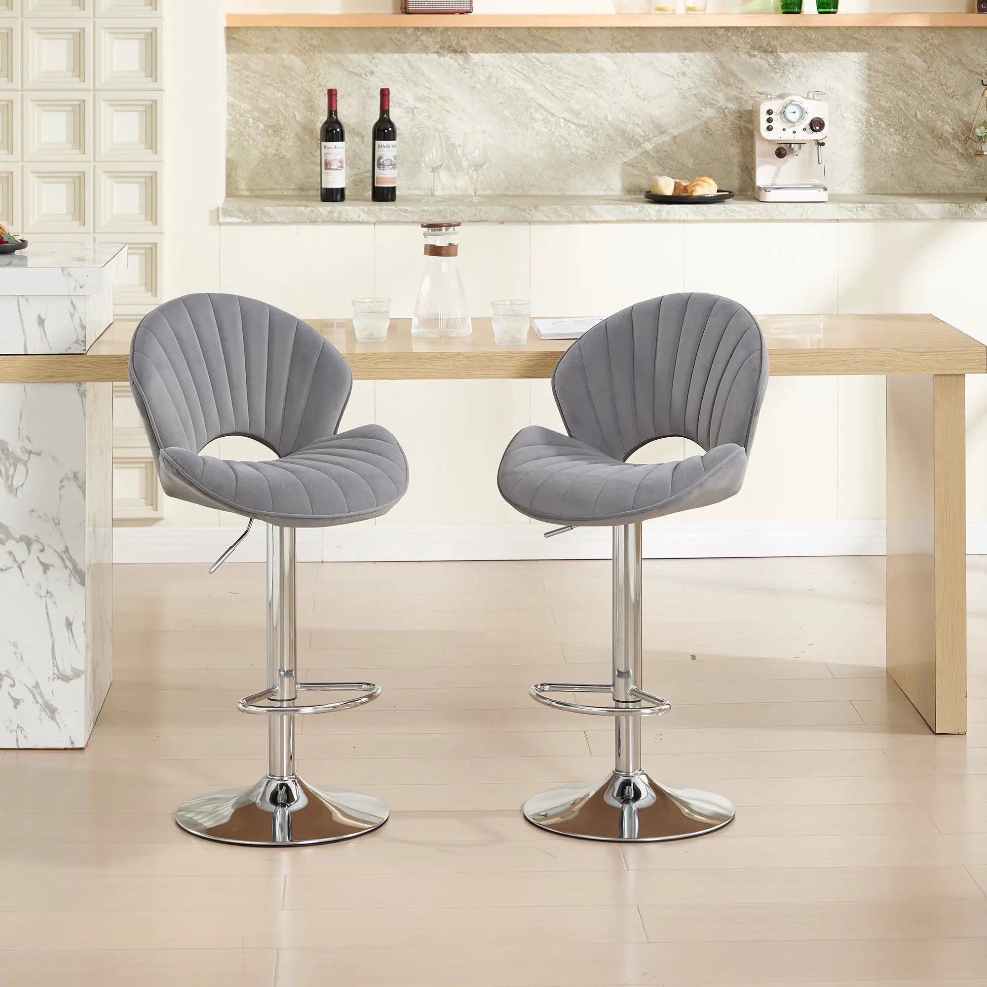 Bar Stools Set of 2 - Adjustable Barstools with Back and Footrest by HouseOfZazla