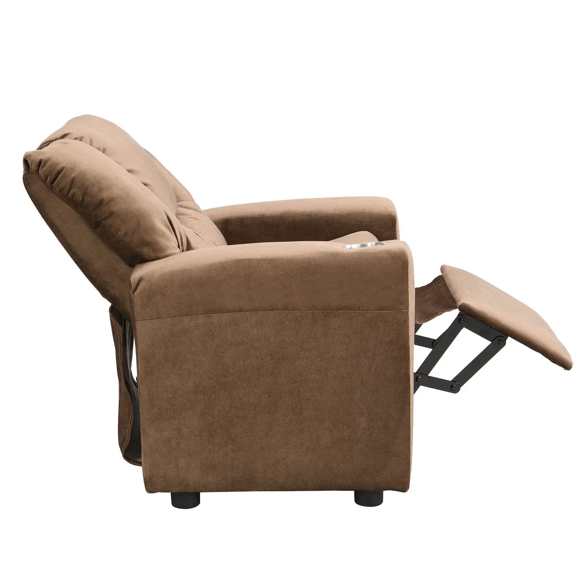 Kids Recliner Chair, Kids Upholstered Couch With One Cup Holder, Toddlers Recliner With Headrest And Footrest - Brown by Unique Piece Furniture