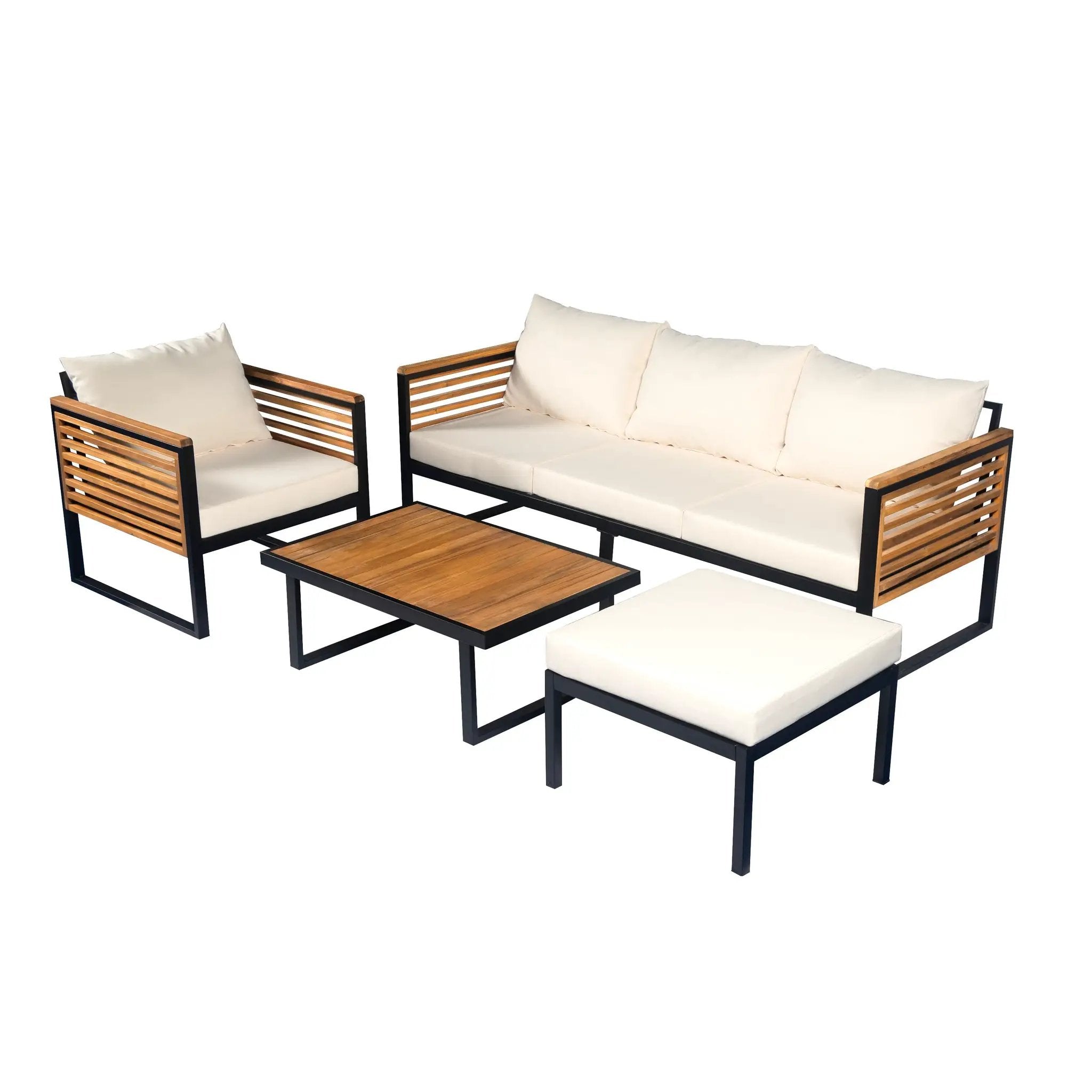 Outdoor 4-Piece Acacia Wood and Metal Patio Sofa Set by HouseOfZazla
