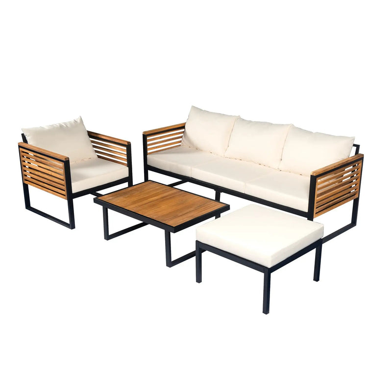 Outdoor 4-Piece Acacia Wood and Metal Patio Sofa Set by HouseOfZazla