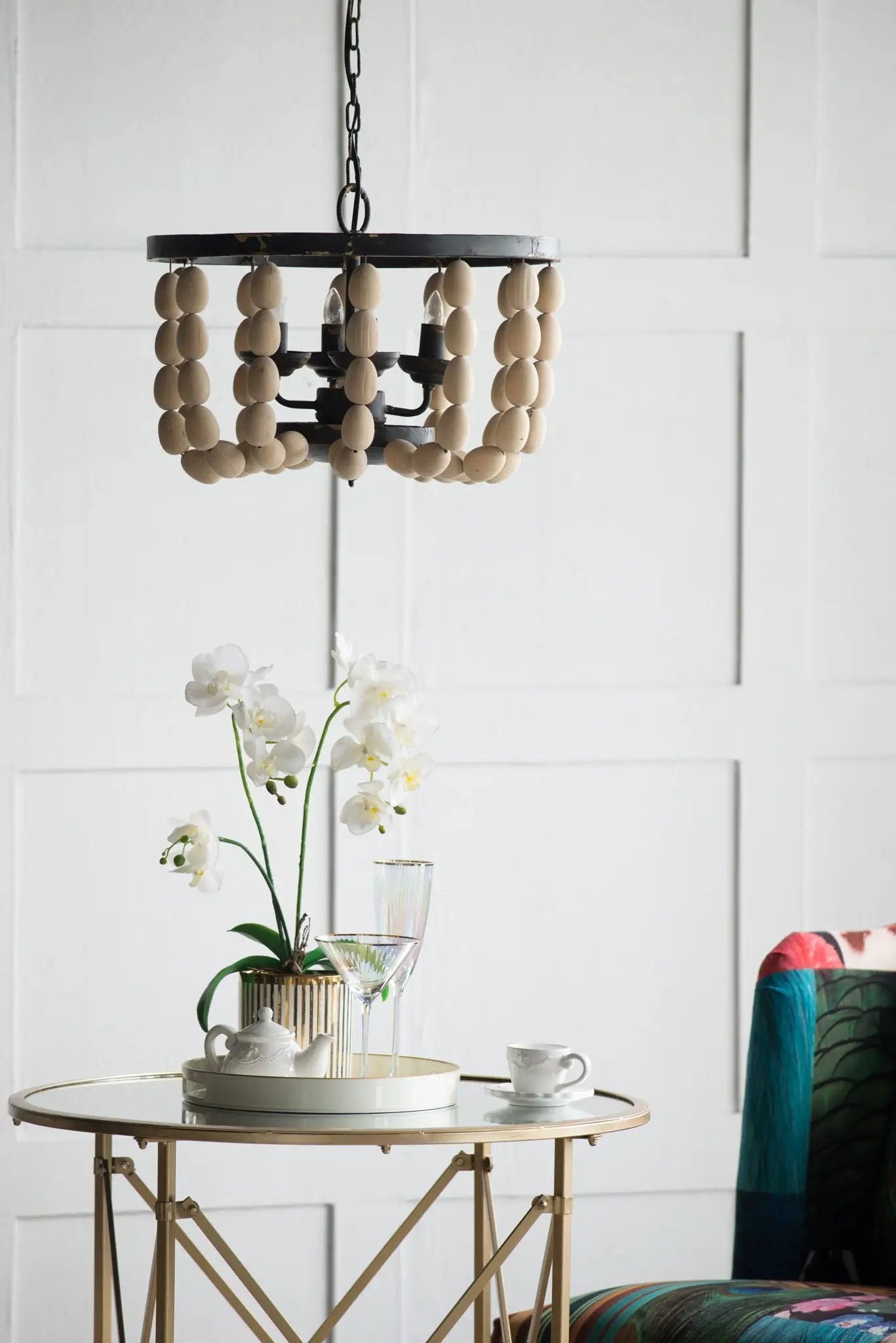 4 Light Wood Chandelier, Hanging Light Fixture With Adjustable Chain For Kitchen, Bulb Not Included - Cream by Unique Piece Furniture