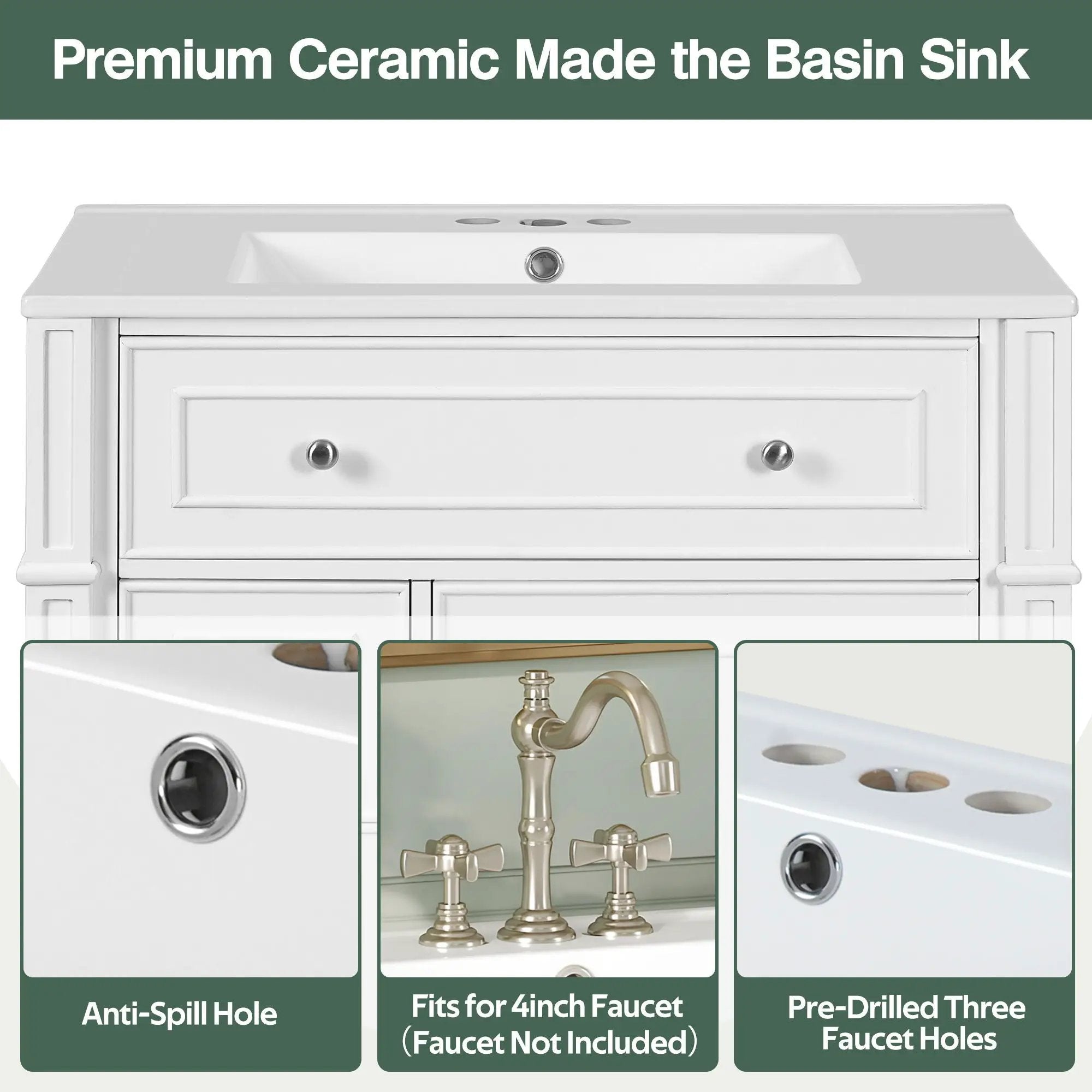 Bathroom Vanity Cabinet With Sink, Soft Close Doors With Door Organizer