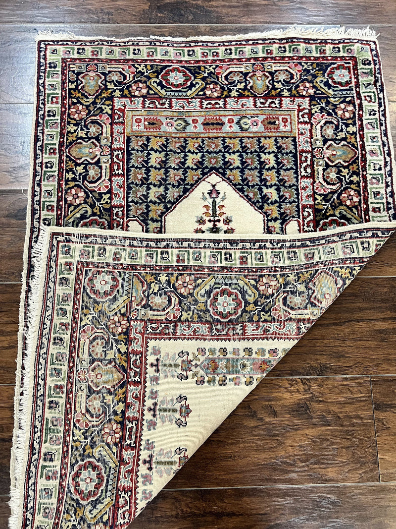 Turkish Prayer Rug 2.5 x 4, Vintage Wool Hand Knotted Carpet, Ivory by Jewel Rugs