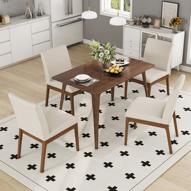 5 Piece Dining Set With Table And Upholstered Chairs - Light Beige / Walnut by HouseOfZazla