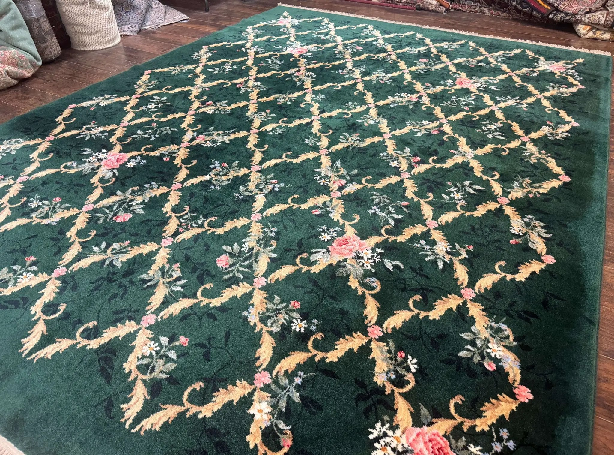 Karastan Garden of Eden Rug 8.8 x 11.8, Green Savonnerie 509/1733, Wool by Jewel Rugs