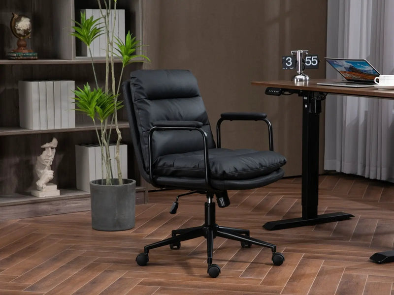 Office Chair, Mid Back Home Office Desk Task Chair With Wheels And Arms Ergonomic Computer Rolling Swivel Chair With Padded Armrest by HouseOfZazla