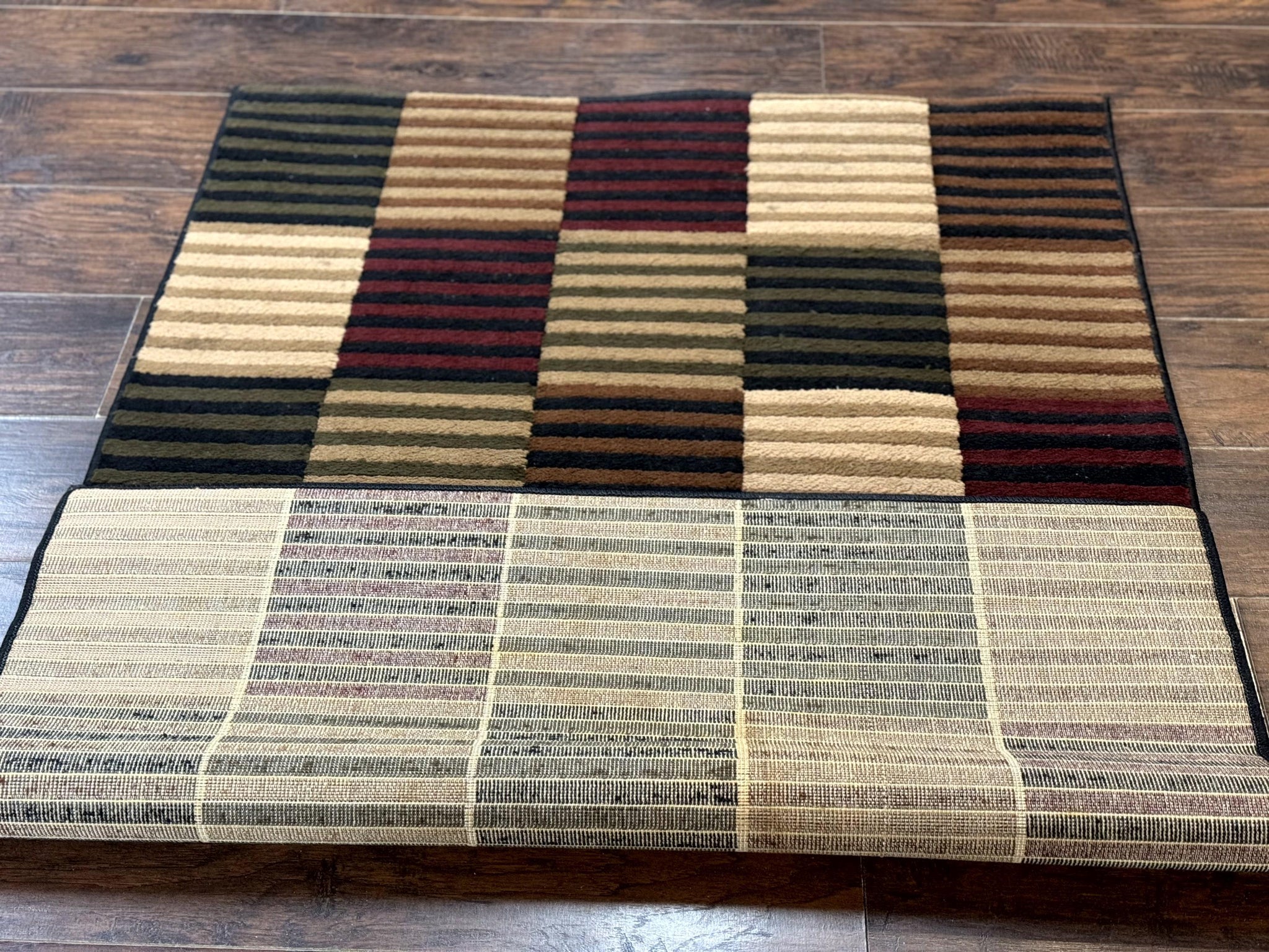 Vintage Power Loomed Rug 3.6 x 5, Brown Beige Black Tan, Box Design by Jewel Rugs