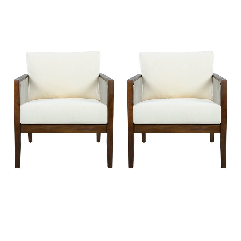 Outdoor Club Chairs (Set of 2), Acacia Wood Frame with Rope Back, Water-Repellent by HouseOfZazla