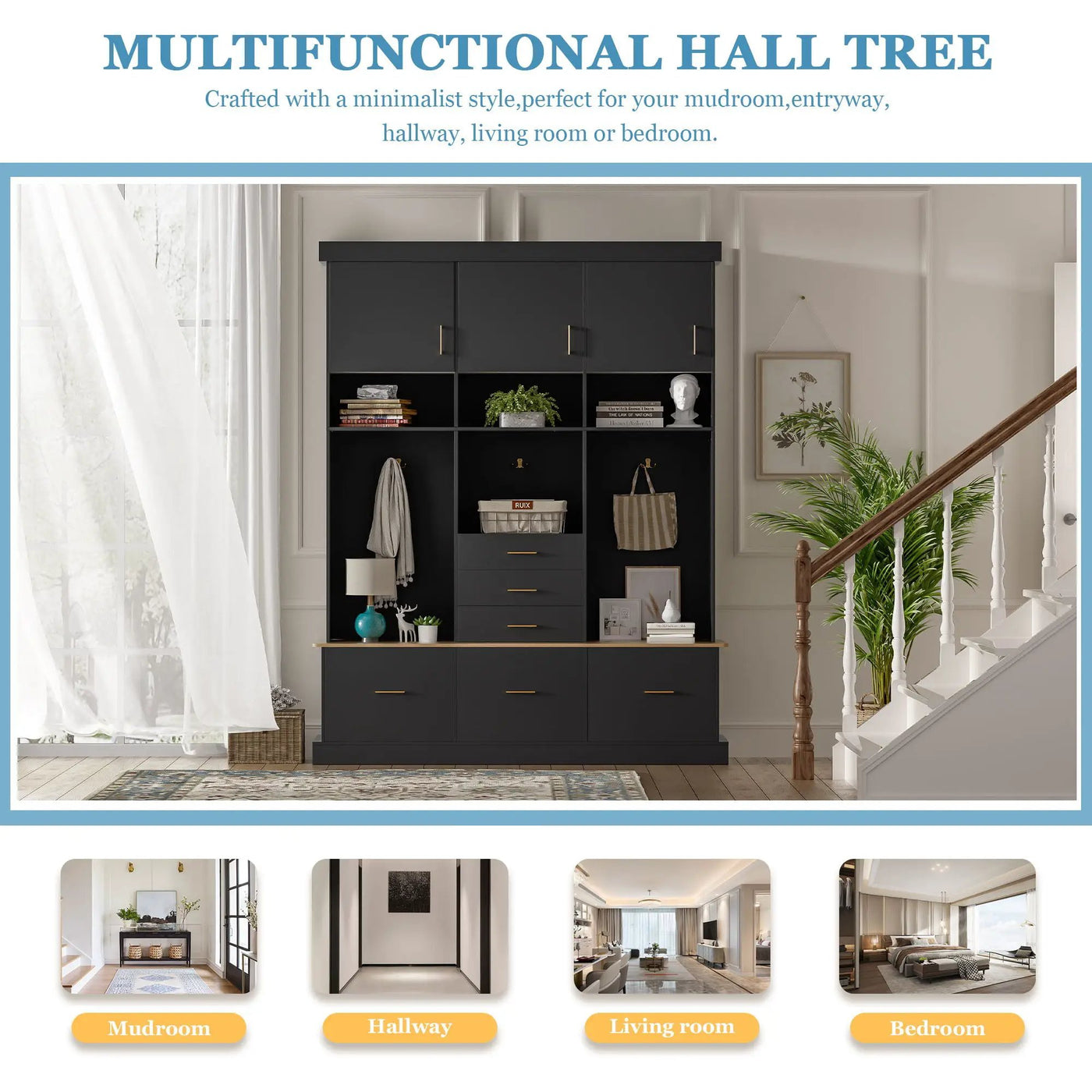Entryway Hall Tree With Bench And Storage, 5 In 1 Coat Rack by HouseOfZazla