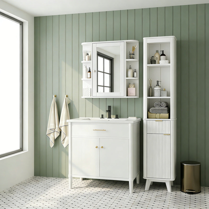 Bathroom Wall Storage Cabinet With Mirror And Adjustable Shelf, 6 Open Shelves by HouseOfZazla